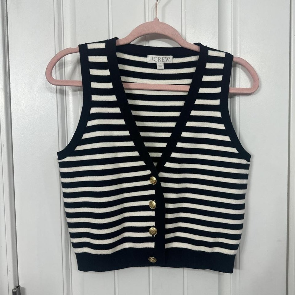 J Crew Emilie preppy old money sweater vest black and white striped. S